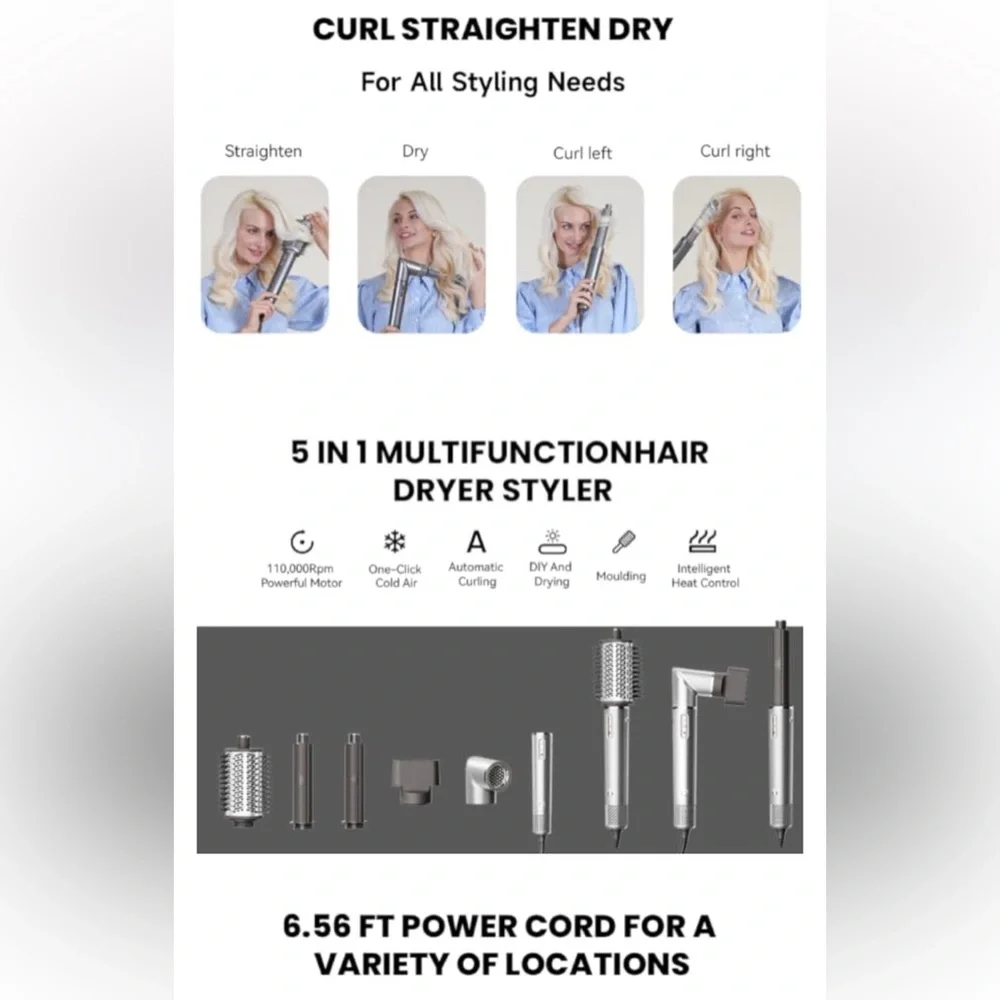 Fentgo Hair Dryer Brush Detachable 5 in 1 Air Styling & Drying System